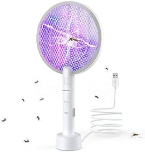 PALONE Electric Fly Swatter 3000V Bug Zapper Racket 2 in 1 Fly Swatter with 1200mAh Battery Rechargeable Mosquito Killer Lamp with 3 Layers Safety Mesh for Indoor and Outdoor (2 Pack)