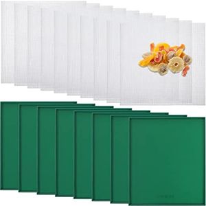 Thenshop 8 Pcs Silicone Dehydrator Sheets Trays with Edge and 10 Pcs Mesh Dehydrator Mats Non Stick Reusable Fruit Leather Trays Food Dehydrator Accessories for Liquid Making Fruit Meat Egg Vegetables