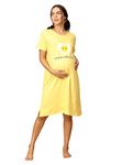 The Mom Store Maternity T-Shirt Dress | Night Dress | Cotton | Loose Fit | Pre and Post Pregnancy | Comfortable | Mommy to Bee | Size - XL Yellow