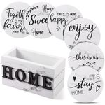 Housewarming Gifts for Home Decoration Wooden Heart Coasters for Drinks Set of 6 Farmhouse Coasters with Holder Funny for Family Friend Coffee Table Protection, 4 Inch (White Marble)