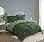 HIG 3 Piece Green Reversible Duvet Double 200cm x 200cm - Coverless Duvet with Baffle Box Design - 10.5 Tog Down Alternative Comforter Set with 2 Shams - Corner Duvet Tabs - Machine Washable & Durable