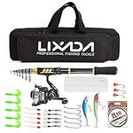 Lixada Fishing Rod Reel Combo Carbon Fiber Telescopic Fishing Rod Fishing Line Lures Hooks Jigs Swivels Saltwater Freshwater Travel Fishing Accessories Kit (Style-2 2.4M)