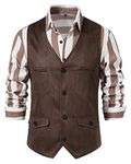 MakingDa Men's Waistcoat Sleeveless V Neck Formal Party Wedding Suede Waistcoats Classic Business Casual Dress Suit Vest-Coffee-L