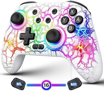 Switch Controller for Nintendo Switch/Lite/OLED, Wireless Switch Controller with 10 LED Light, Pro Switch Controllers with One Key Pairing, Wake Up, Turbo, Vibration, 6-Axis Gyro, 1000mAh Battery, 16H Playtime, White