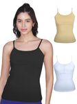 DChica Padded Regular Fit Camisole Bra For Girls|Sleeveless Undershirts Cami Vest With Adjustable Straps|Cotton Regular Fit Camisole Tank Top/Innerwear For Girls|Pack Of 3-White,Skin,Black,White,XL