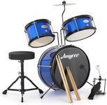 GarveeLife 3 Piece Kids Drum Set, Kids Drum Kit for Beginner with Cymbal, Tom, Bass Drum, Drumsticks and Bass Pedal, Junior Drum Set with Drum Stool for Kids Boys and Girls, Blue