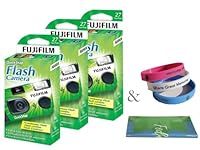 Fujifilm QuickSnap Flash 400 Disposable 35mm Camera Plus a Bonus Eco-Friendly Silicone Wrist Band and a Microfiber Cleaning Cloth (3 Pack)