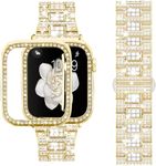 SUPOIX Compatible with Apple Watch Band 49mm + Case, Luxury Shiny Diamond Replacement Metal Strap for Women & Soft TPU Bumper Protective Case for iWatch Ultra(49mm,Gold)