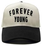 Funky Junque Two Tone Vintage Canvas Snapback Hats Men Women Trendy Embroidered Trucker Baseball Cap Funny Adjustable, Forever Young - Beige/Black, One Size