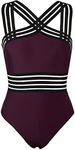 Hilor Swimsuits for Women Front Twist Bathing Suits Slimming Tummy Control Bathing Suits Deep Merlot XL/US14