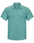 Outdoor Ventures Men's Quick Dry Casual Shirts UPF 50 Button Down Hiking Shirts Lightweight Short Sleeve Cooling Shirt for Safari Fishing Golf Travel Teal Blue L