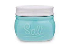 Fox Run 48811 Vintage Style Mason Jar Salt Cellar, Blue Ceramic with White Lid, 1 Cup Capacity
