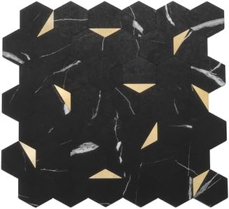 Peel & Stick Backsplash Wall Tile. 10 Black & Gold Hexagon Faux Marble 11.6" X 11.5" Self-Adhesive Sheets, 8.3 Sqft/Box. Strong, Removable Tile for Kitchens, Bathrooms, Vanity, Fireplace Decor
