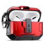 DASFOND Armor Earphone Cover Airpods Pro 2nd Generation Case, Military Grade Full Body Shockproof Protection Hard Case, Support Wireless Charging with Keychain, Magnetic Lid, Front LED Visible, Red