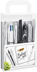 BIC Silver Writing Office School University Set- 1 Notebook/3 Ball Pens/1 Gel Pen/1 HB Graphite Pencil/1 Felt Pen/1 Mechanical Pencil