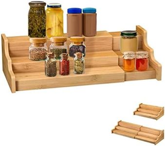 KITment Spice Rack Kitchen Cabinet Organiser, 3 Tier Bamboo Expandable Spice Storage Rack, Wooden Display Step Shelf for Cabinet, Cupboard, Countertop, Pantry