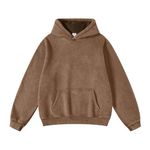 FAIABLE Mens Hoodies Pullover Oversized Hoodie Wash Plush Cotton Hooded Sweatshirt Vintage Heavyweight Hoodie Men Streetwear, Dark Brown, Small