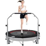 FirstE 48 inches Foldable Fitness Trampolines, Rebound Exercise Trampoline with 4 Level Adjustable Heights Foam Handrail, Jump Trampoline for Kids and Adults Indoor&Outdoor, Max Load 440lbs Silver