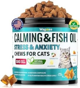 Wagmee Cat Calming Treats - 500 Crunchy & Creamy Cat Chews with Melatonin, Chamomile for Cat Stress and Anxiety Relief - Travel, Vet Visits, Storms and Separation Anxiety, Chicken and Krill Flavor