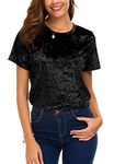 Urban CoCo Women's Velvet T Shirt Short Sleeve Bright O Neck Tops (Black, M)