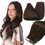 Full Shine Tape in Remy Hair Extension 16 Inch Brown Tape in Hair Color 2 Darkest Brown Human Hair Extensions 50 Gram Real Human Hair for Women Straight Brazilian Hair