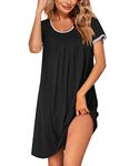 Ekouaer Women's Nightgown Soft Sleep Shirt Scoopneck Short Sleeve Sleepwear S-XXL Black M