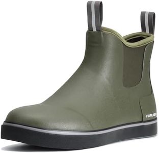 Furuian Men's Deck Boots Fishing Boots Waterproof Rain Boots Ankle Booties Slip On Neoprene Rubber Footwear Chelsea Boots Men botas para hombre for Gardening Fishing Boating Camping Sailing, Green, 13