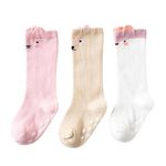 GUCHIGU Unisex Baby Knee High Socks Toddlers Breathable Cute Print Sock Anti-mosquito Knit 3 Pair Cotton Ankle Length Long Socks for Little Kids Boys Girls (Multicolor, 6-24 Months, Pack of 3)