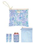 Lilly Pulitzer Water Resistant Vinyl Beach Day Pouch, Zipper Bag Includes Drink Hugger, Small Pouch, and Towel Clips, Soleil It On Me, L, Beachy