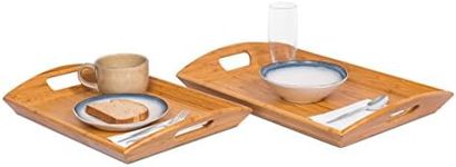 BIRDROCK HOME Breakfast Serving Tray with Handles - Set of 2 - Natural Bamboo - Wood - Food - Breakfast Tray - Party Platter - Nesting - Kitchen and Dining