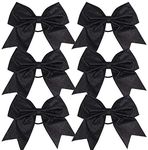 Cheerleader Bows Cheerleading 8 inch Sparkle Ponytail Holder Hair Tie Schoolfor High School College Girl Team Sports 6 Pcs (Black)