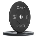 CAP Barbell 15 lb Economy Olympic Bumper Plate Set with Gray Logo – Pair | Black