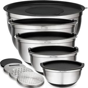 Belwares Mixing Bowls with Lids Set of 5 - Nesting Bowls with Airtight Lids and Graters - Stainless Steel Non-Slip Mixing Bowl for Baking, Food Storage and Prepping (Khaki)