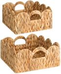 StorageWorks Scalloped Wicker Basket, Nursery Basket with Handles, Woven Rattan Baskets for Organizing, Scalloped Edge Basket Shelf Decorative, Water Hyacinth Bathroom Living Room Organizer, Set of 2