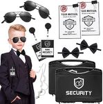 Mepase 7 Pcs Ring Wedding Security Set Include 1 Ring Bearer Box 1 ID Badge Holder 1 Ring Bearer Sunglass 1 Acoustic Earpiece Tube 1 Mission Card with Binder Clip 1 Bow Tie for Kids Agent Cosplay