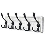 Dseap Coat Rack Wall Mount - Patented, Heavy-Duty, Shabby Chic Wooden Wall Coat Hanger Hook Rail with 5 Triple Hooks for Winter Coats Hat Jacket Clothing, Weathered White & Black