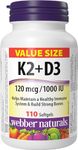 Webber Naturals Vitamin K2 with D3, 110 Softgels, MK-7 Formula, Helps Support Bones, Teeth, and Immune Function