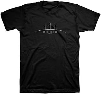 Kerusso It Is Finished Crosses Black Cotton Crew Neck T-Shirt, Small, Black, X-Large