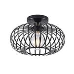 IHENGYANLT Farmhouse Black Semi Flush Mount Ceiling Light Fixture, Metal Cage Hallway Light fixtures Ceiling Mount, Industrial Close to Ceiling Lights for Kitchen, Dining Room, Porch, Bedroom (Black)