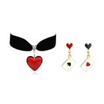 Queen of Hearts Costume Black Choker Necklace for Women Queen of Heart Earrings Necklace Red Heart Necklace Earrings Set Vampire Blood Drop Charm Necklace Halloween Cosplay Accessories