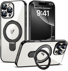 ETPESOK Compatible with iPhone 16 Pro Max Case with Magnetic Ring Stand Compatible with Mag-Safe Full Camera Lens Protector Plating Clear Phone Case for iPhone 16 Pro Max 6.9", Black