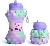 Jukusa Collapsible Silicone Water Bottle – 600ml | Leak-Proof, BPA-Free, Soft & Durable, Foldable with Carabiner Hook | Dotted Design Perfect for School, Sports, Outdoor (Purple & Green)