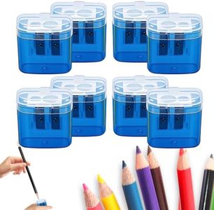 Manual Pencil Sharpener with Lid, 2-Hole Handheld Sharpener for Standard & Colored Pencils, Pencil Sharpener with Shavings Container for Office, School, Home, and Art Supplies ,Blue:8