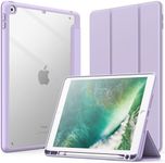 JETech Case for iPad 9.7-Inch (6th/5th Generation, 2018/2017) with Pencil Holder, Clear Transparent Back Shell Slim Stand Shockproof Tablet Cover, Auto Wake/Sleep (Light Purple)