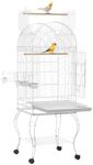 PawHut Play Open Top Bird Cage 60" Parrot Cage for Cockatiel, Sun Conure with Rolling Stand, Removable Tray, Perches, Storage Shelf White, 20.1" x 20.1"