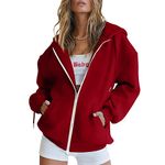 Women's Oversized Zip Up Hoodies Fleece Jacket Casual 2024 Fall Winter Sweatshirts Drawstring Y2K Hoodies Teen Girls