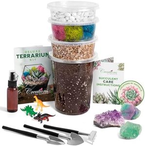Creations by Nathalie DIY Terrarium Starter Kit - Includes Soil, Moss, Pebbles, Healing Crystal, Tools, Terrarium Supplies, DIY Terrarium Kit for Adults & Kids - Handcrafted in USA
