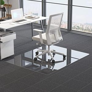 CASSILANDO Office Chair Mat for Carpet, 115 * 90cm Glass Chair Mats for Carpeted or Hard Floors, Best for Your Home or Office Floor Crystal Clear， Effortless Rolling, and Easy Clean