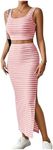 GORGLITTER Women's Skirt Sets 2 Piece Outfits Striped Skirt and Top Set Summer Going Out Outfits Pink Striped X-Small