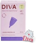 Diva Cup & Pin - Medical Grade Silicone Cup for Period Care - Reusable Menstrual Cup - Up to 12 Hours of Continuous Wear - Model 1 (for Medium to Heavy Flow) - with Enamel Pin